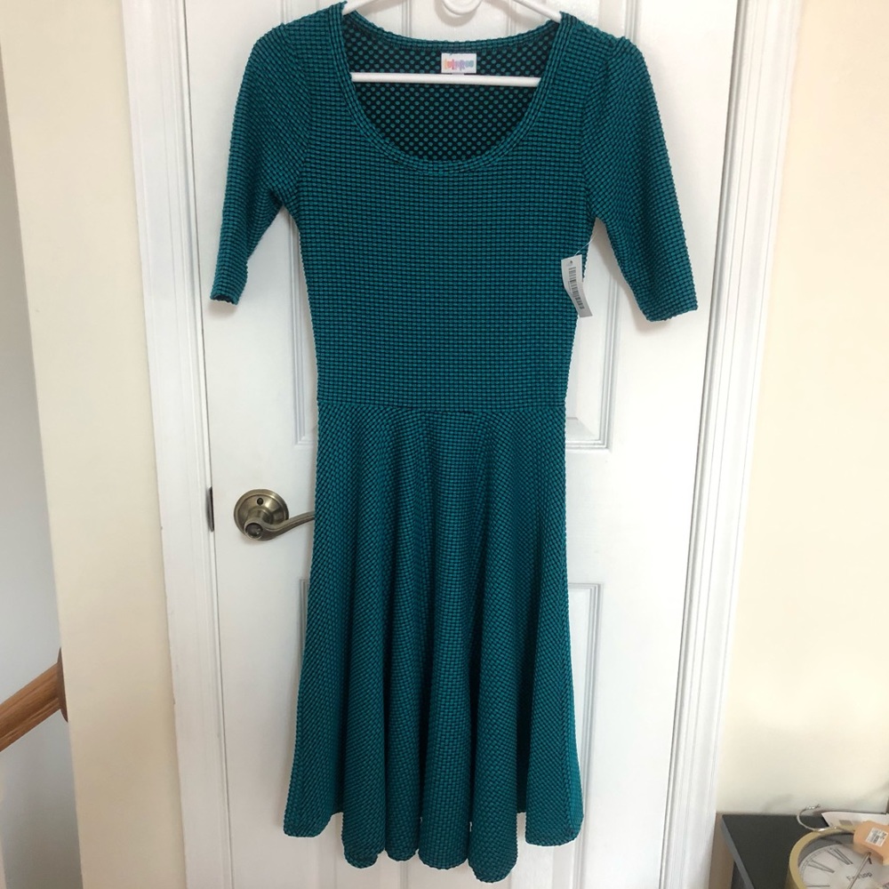 NWT Teal Textured Polka Dot, Elbow Length A-Line